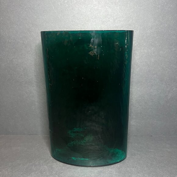 Vintage MCM Rare Skruf Sweden Green Glass Rectangular Oval Crown Label Vase 7" - Picture 4 of 8